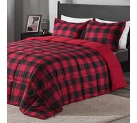 downluxe Set copripiumino leggero (king size) con 2 federe - Set da 3 pezzi - plaid rosso/nero - piumino reversibile alternativo