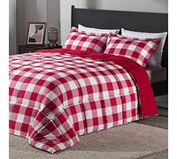 downluxe Set copripiumino leggero (Queen) con 2 federe per cuscini, set da 3 pezzi, motivo scozzese rosso/bianco, piumino reversibile alternativo