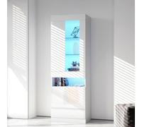dowowdo Armadio a LED da 180 cm, bianco con ripiani in vetro e controllo della luce, porta semi-aperta, per soggiorno, 50 x 40 x 180 cm