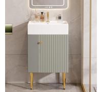dowowdo Cassettiera da bagno, 55 cm, colore grigio, con bacino in ceramica, per piccoli bagni