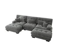 dowowdo Divano angolare modulare a forma di U, con funzione pouf e sonno, colore grigio, moderno a forma di U, design in ciniglia, seduta generosa, con funzione di sonno