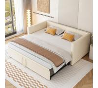 dowowdo Divano letto estraibile 90/180x200 cm, letto imbottito con rete a doghe: letto multifunzione in tessuto di velluto beige, espandibile dal singolo al letto matrimoniale