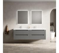 dowowdo Mobile doppio lavabo, 160 cm, supporto da parete con vasca in pietra artificiale, 4 cassetti in legno massello Soft-Close, armadietto in compensato preassemblato, grigio scuro