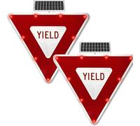 DowPie Segnale di precedenza Lampeggiante a LED Alimentato a energia Solare, segnali di precedenza Lampeggianti, Struttura in Metallo Resistente alla ruggine, Impermeabile IP65 2sets