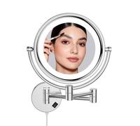 DOWRY Specchio da trucco con illuminazione, montaggio a parete, specchio cosmetico a LED, con ingrandimento, 10 volte, doppio lato, con luce per bagno, diametro 20 cm