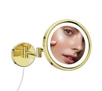 DOWRY Specchio Ingranditore 10x con Luce LED da Parete,Specchio Estensibile da Bagno Oro,Luci a 3 Colori,Rotazione a 360°,Specchio Trucco Rotondo con Spina,Specchio da Barba,Diametro 21.5 cm