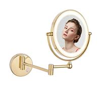 DOWRY Specchio Trucco con Luci da Parete Oro, Ingranditore da Muro 7x/1x, Braccio Estensibile, Rotazione 360° Bifacciale, Diametro 20 cm, per Bagno