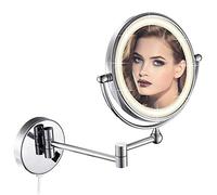 DOWRY Specchio Trucco con Luci da Parete Specchio Ingranditore 10x da Muro Rotazione a 360° Bifacciale Specchio Specchio Estensibile da Bagno,Diametro 20 cm,Argento