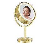 DOWRY Specchio Trucco con Luci da Tavolo 7x Specchio Cosmetico Oro Specchio Bifacciale con Spina,Diametro 21.5 cm