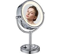 DOWRY Specchio Trucco con Luci LED Specchio Ingranditore da Tavolo 5x Luci a 3 Colori Specchio da Barba Argento Bifacciale Specchio con Spina,Diametro 8.5 Pollici