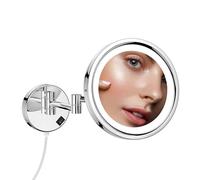 DOWRY Specchio Trucco da Parete con LED - 3 Colori di Luce Commutabili - Specchio Ingranditore 10x da Parete - Girevole a 360° Specchio Estensibile da Bagno Argento,Diametro 25 cm