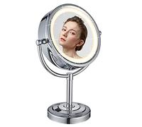 DOWRY Specchio Trucco da Tavolo con Luci Specchio Ingranditore Illuminato 7x Specchio Cosmetico Bifacciale Cromo,Diametro 21.5 cm