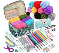 Doxiru Set completo di 87 pezzi per principianti, uncinetto con aghi in metallo ergonomici da 0,6 mm a 6,5 mm, 12 gomitoli di lana, borsa all'uncinetto e accessori