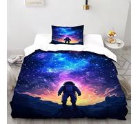 DOXLITVT Galassia astronauta Set Di Biancheria Da Letto Per 2 Pezzi Con Stampa 3D Stellar Themes Copripiumino Con 1 Federe in Microfibra Morbida E Leggera Single（135x200cm）
