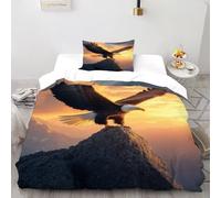 DOXLITVT Montagna aquila Set Copripiumino 2 Pezzi Con Stampa 3D Temi animali Fauna selvatica Copripiumino Con 1 Federe Con Federe in Microfibra Ultra Morbida Single（135x200cm）
