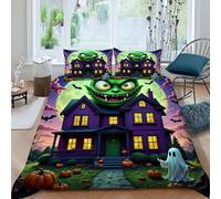 DOXLITVT Testa mostro verde Set Di Biancheria Da Letto 3 Pezzi Con Stampa 3D Temi di Halloween Copripiumino Con 2 Federe in Microfibra Morbida E Leggera King（220x240cm）