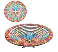 DoxQcs Kit fai da te per pittura con diamanti, vassoio rotondo in legno per caramelle, con motivo mandala, mosaico con frutta, piatto rotondo in legno per Natale, casa, sala da pranzo, cucina