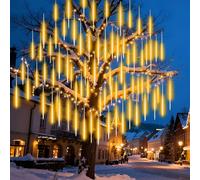 DoXtreme Luci Meteorite LED Impermeabili IP65 20 Pezzi (960 LED) - Luci a Cascata con Effetto Pioggia per Esterno/Interno 360° Illuminazione per Giardino Addobbi Natale Feste (Bianco caldo)