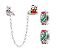 Doyafer 925 Argento Sterlina Natale Tondo Clip Incanti Catena Di Sicurezza Set Natale Clip Perline Catena Incanti Per Braccialetti Donne Perline Amici Regalo Della Famiglia