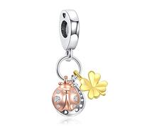 Doyafer 925 argento sterling animale ciondolo fascino set bicolore oro rosa coccinella per le donne braccialetto collana regalo