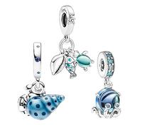 Doyafer 925 argento sterling ciondoli mare, ciondolo conchiglia animale, polpo, tartaruga marina ciondolo set per le donne bracciali collana collana 3 pezzi/pacchetto