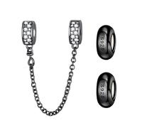 Doyafer 925 Sterling Black Stopper Charms Safety Chain Set Black Silicone Charm Bead Chain Per Bracciali Donne Perline Amici Regalo Di Famiglia