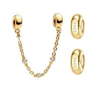 Doyafer 925 Sterling Gold Stopper Charms Safety Chain Set Gold Silicone Charm Bead Chain Per Bracciali Donne Perline Amici Regalo di famiglia