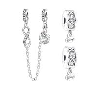 Doyafer 925 Sterling Silver Infinite Love Clips Charms Safety Chain Set Infinite Bead Chain Charms Per Bracciali Donne Perline Amici Regalo di famiglia