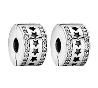 Doyafer 925 Sterling Silver Star Clip Charm Set Perline Clips Fit Bracciali Donne 2 Per Pacchetto