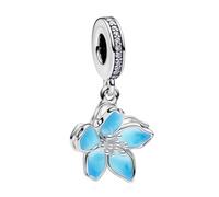 Doyafer Blu Ciliegio Fiore Scintillante A Doppio Strato Argento Ciondolo 925 Argento Sterlina Incanto Adatto Braccialetto Collana Ciondolo Gioielli Regalo Per Le Donne