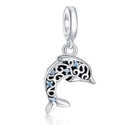 Doyafer Blue Dolphin 5A Zircon Pendant 925 Sterling Silver Charm Compatibile con Bracciale Donna Collana Pendente Regali di compleanno per gli amici della famiglia