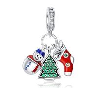 Doyafer Christmas Tree Snowman Calzini Di Natale 3-In-1 Pendente 925 Sterling Silver Charm Per Bracciali Regali Di Gioielli Di Natale Per Amici