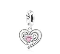 Doyafer Madre Figlia Amore 5a Zircon Profondo Rosa A Forma Di Cuore Pendente Charms 925 In Argento Adatto Per Charm Collane Bracciale Regalo Per La Famiglia