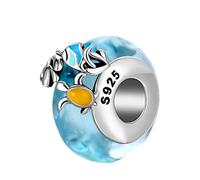 Doyafer Mare Tartaruga Alga Vetro Blu Fascino 925 Sterlina Argento Perlina Compatibile Con Donna Braccialetto Collana Ciondolo Regalo Per Amici E Famiglia