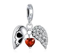 Doyafer Scheletro Testa Rosso Diamante Cuore Pendente Aperto 925 Argento Braccialetti Per Le Donne Incanti Regali Di Halloween Per Le Donne Amici