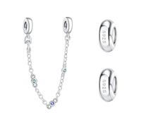 Doyafer Stopper Charms Safety Chain Set Silver Silicone Charm Bead 925 Sterling Silver Chain Per Bracciali Donne Perline Amici Regalo di famiglia