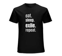 DOYEFZQC Path of Exile Action Games Power Dark 2021 T-Shirt Eat Sleep Exile Repea Cotton for Men Black L