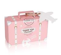 DOYIDE Confezione da 50 mini scatole per bomboniere, per bomboniere, caramelle, in carta kraft vintage, con etichette e spago di iuta, per feste a tema viaggi, addio al nubilato, decorazioni per