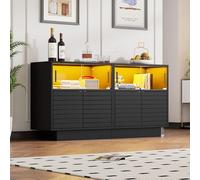 Doyisy 130 x 35 x 68 cm credenza con 2 armadietti, 4 scomparti, ante in vetro, larghezza 130 cm, armadietto con luce a LED, armadietto con molto spazio di archiviazione, moderno