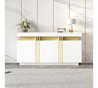 Doyisy 140 x 38 x 70 cm, moderna credenza bianca, 3 porte, armadio da pranzo con divisori regolabili, cuciture in platino, ampi armadietti senza maniglie