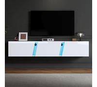 Doyisy 180 x 35 x 30 cm, mobile TV a parete, con luci a LED, supporto TV con 3 ante per armadio, adatto per TV da 75 pollici, mobile per TV lucido, bianco