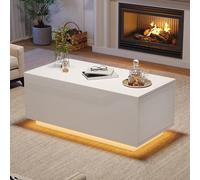 Doyisy 95 x 48 x 40 cm, tavolino con piastra di sollevamento, regolabile in altezza, tavolo da soggiorno con 2 cassetti, divano con LED, tavolo da caffè multifunzione (bianco)