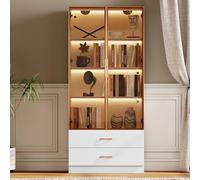 Doyisy Armadietto da bagno medio, con barra luminosa, larghezza 75 cm, con 2 cassetti grandi e 2 ante, porta in vetro (bianco)