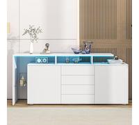 Doyisy Cassettiera, credenza con LED, mobili da soggiorno in bianco lucido, armadietto per soggiorno, mobile TV, parete del soggiorno, alta, armadietto multiuso, vetrina a LED, armadio a buffet, sala