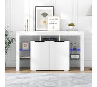 Doyisy Credenza a LED lucida, credenza da cucina, armadio, buffet, tavolo server con luci a LED, armadio a buffet lucido con 4 ripiani in vetro e 2 ante, vetrina per soggiorno, ingresso