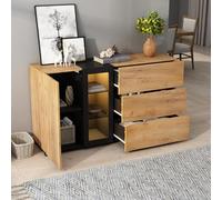 Doyisy Credenza moderna, credenza con 3 cassetti, con vetro, 140 x 40 x 80 cm