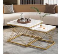 Doyisy Elegante set di 2 tavolini quadrati in 60 x 60 x 45 cm e 45 x 45 x 40 cm, effetto marmo lucido, piedini regolabili in altezza, portata fino a 30 kg, tavolino combinato lucido