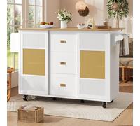 Doyisy Isola da cucina, mobile da cucina indipendente, armadietto a buffet, 146,85 x 70 x 90 cm, carrello da cucina estraibile con ruote, porta asciugamani, portaspezie, ripiani regolabili, bianco