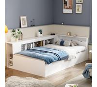 Doyisy Lettino per bambini, 90 x 200 cm, letto singolo, multifunzione, con cassetti, libreria e armadietto, contenitore con spazio di archiviazione, senza materasso, bianco