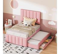 Doyisy Letto imbottito 90 x 200 cm, con letto pieghevole e cassetti, imbottitura in lino delicato sulla pelle, letto singolo piatto, letto per bambini, letto per gli ospiti (rosa, 90 x 200 cm)